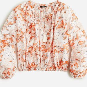 J CREW TASSEL TIE FRONT CROP TOP BLOUSE IVORY ORANGE NWT SZ MED